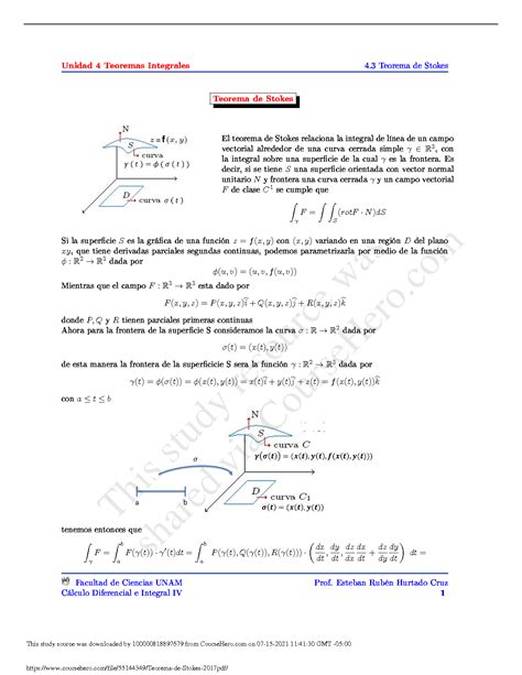 SOLUTION Teorema De Stokes 2017 Pdf Studypool