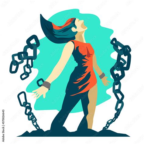 Vetor de Mujer libertad con cadenas ilustración vectorial dibujo