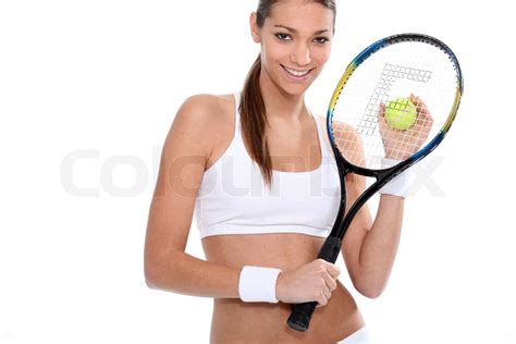 Woman With Tennis Racket And Ball Stock Image Colourbox