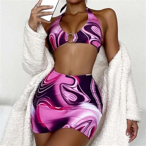 Jovati Women S Piece Tie Dye Bikini Set Swimsuit Sexy Short Skirt