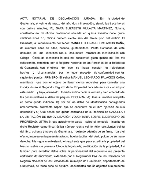 Acta Notarial De Declaraci N Jurada Acta Notarial De Declaraci N