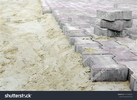 Pavement Renovation Paving Bricks Ready Construction Stock Photo