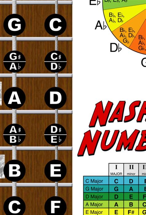 5 String Bass Fretboard Poster Nashville Numbers And Circle Of 5ths Ch A New Song Music