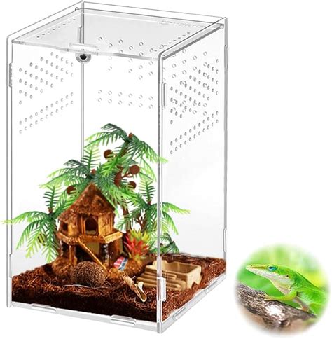 Anpress Terrario acrílico para reptiles 4 7 x 4 7 x 7 8 pulgadas