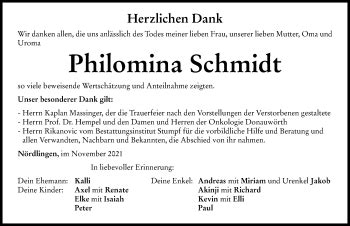 Traueranzeigen Von Philomina Schmidt Augsburger Allgemeine Zeitung