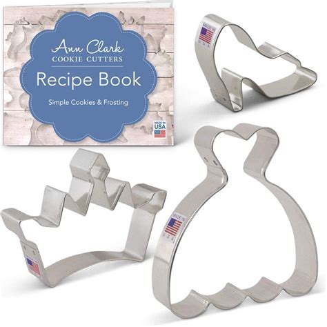 Ann Clark Cookie Cutters 3 Piece Princess Cookie Cutter Set With Recipe Booklet Crown Tiara