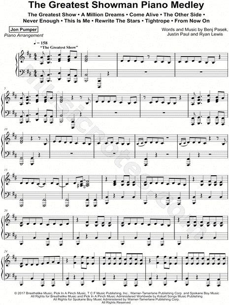 Print And Download The Greatest Showman Piano Medley Sheet Music By Jon Pumper Arranged For