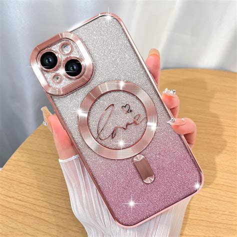 Ziye Magnetic Case Designed For Iphone 14 Glitter Case Luxury Plating Love Heart