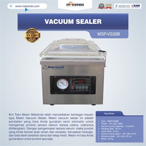 Jual Vacuum Sealer MSP VS26B Di Pekanbaru Toko Mesin Maksindo Pekanbaru