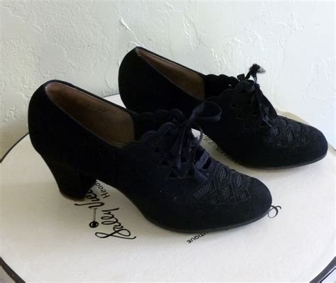 Vintage 1940's Black Oxford Shoes Heels 6