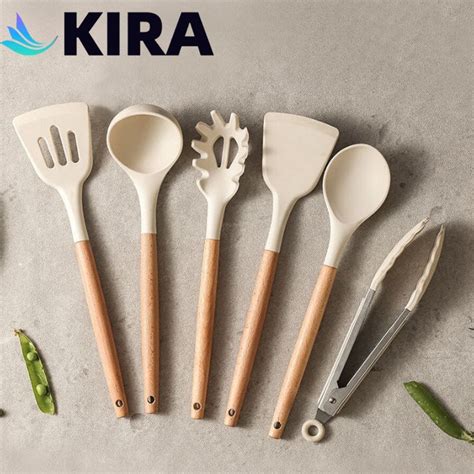 Kira Pcs Beige Silicone Kitchen Utensils Set Kitchenwares Non Stick