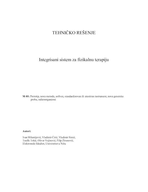 PDF TEHNIČKO REŠENJE Integrisani sistem za fizikalnu terapiju