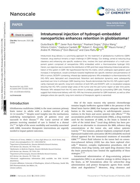 Pdf Intratumoral Injection Of Hydrogel Embedded Nanoparticles