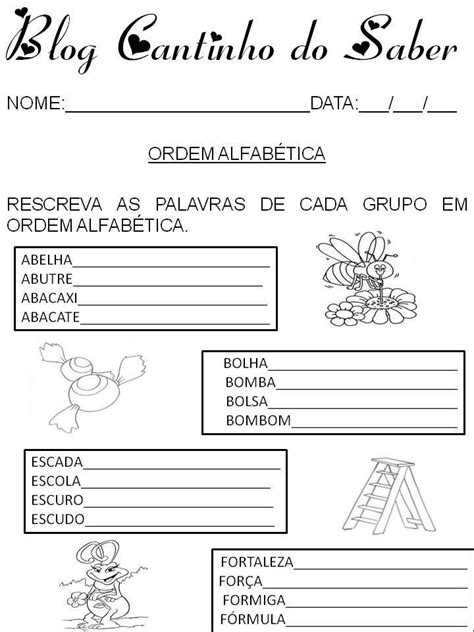 Ordem Alfab Tica Em Letras E Palavras Atividades