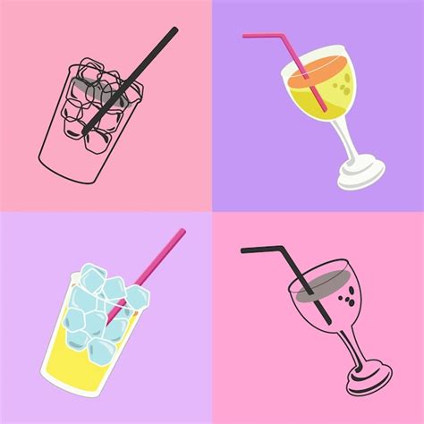 Premium Vector Glasses Of Cold Drinks With Ice Cubes Vector Illustration