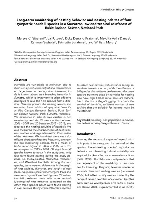 (PDF) Long-term monitoring of nesting behavior and nesting habitat of four sympatric hornbill ...