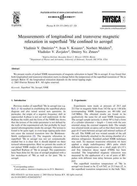 Pdf Measurements Of Longitudinal And Transverse Magnetic Relaxation