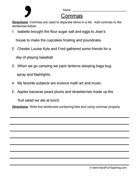 Worksheets Commas In A Series