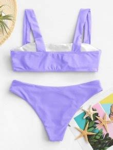 55 OFF 2022 Padded Wide Straps Bandeau Bikini Set In PURPLE ZAFUL