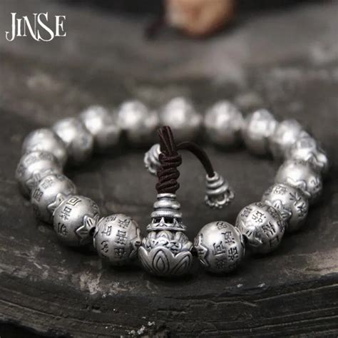 JINSE Traditional 925 Silver Buddhism Thai Silver Bracelet Men Mantras