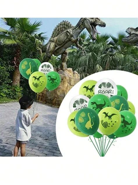 12pcs Dinosaur Theme Balloons 12 Inches White ROAR Apple Green