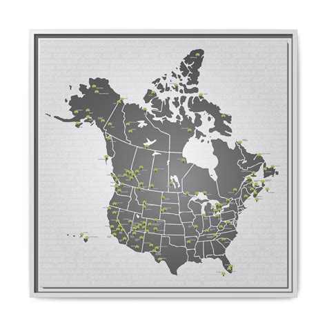 North America National Parks Map - Matte Canvas, Framed (multi-color