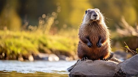 Premium AI Image | Closeup photo of a Marmot looking in their habitat