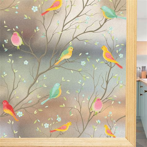 Viseeko Window Privacy Film Stained Glass Window Film Non Adhesive Bird