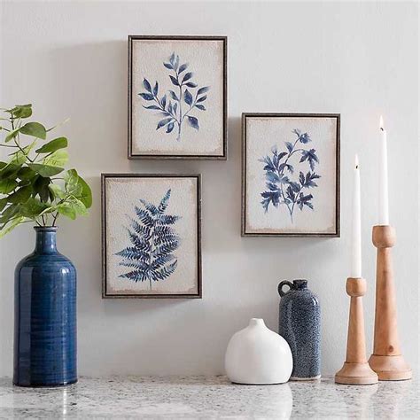 Blue Leaves Framed Canvas Art Prints Set Of 3 Kirklands Picture