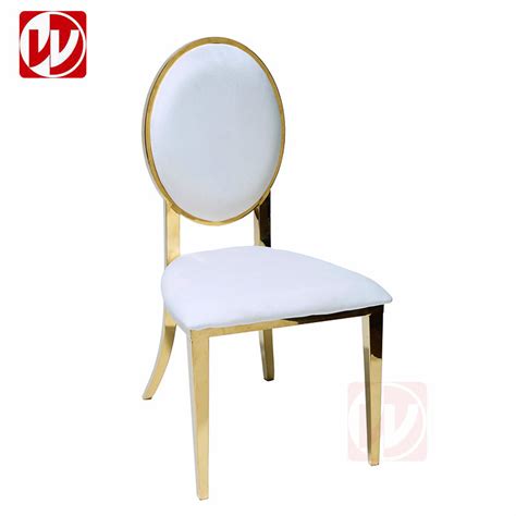 White Leather Golden Stainless Steel Round Back Design Dining