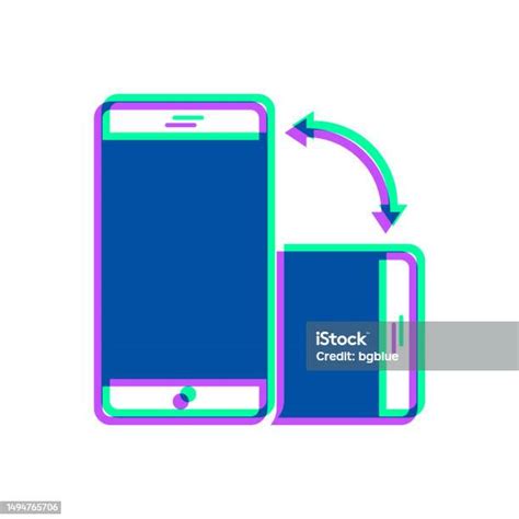 스마트폰을 회전합니다 흰색 배경에 두 가지 색상이 오버레이된 아이콘 3차원 형태에 대한 스톡 벡터 아트 및 기타 이미지 3