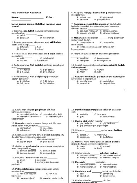 Kuiz Pendidikan Kesihatan Pdf