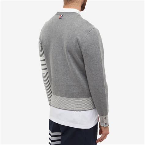 Thom Browne Funmix Bar Jaquard Crew Knit Light Grey End