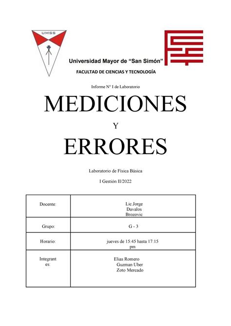 Informe Mediciones Y Errores G 3 Informe N I De Laboratorio