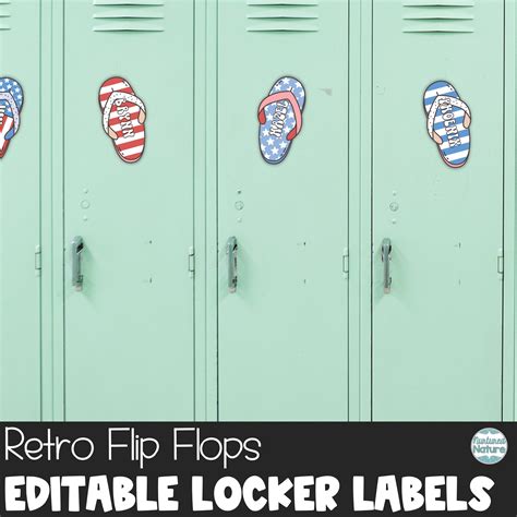 Editable Locker Labels Or Cubby Tags Patriotic Flip Flops Retro