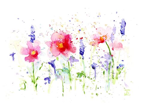 PINK FLOWERS Painting Watercolor Print Pink and Purple - Etsy