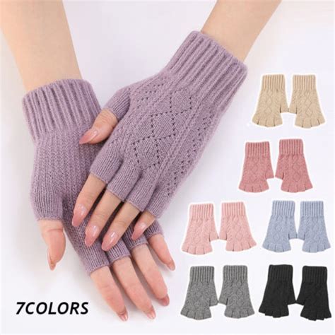 Gants D Hiver Sans Doigts Paires Mitaines Chaudes Tricot Es