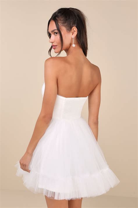 White Tulle Strapless Dress Bustier Mini Dress Tulle Dress Lulus