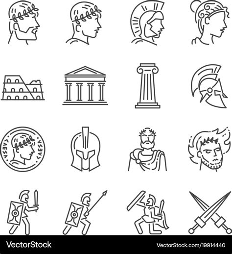 Roman Empire Line Icon Set Royalty Free Vector Image