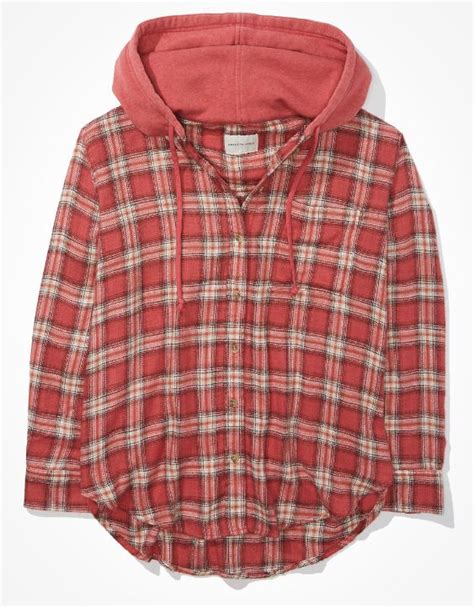 Ae Oversized Hooded Flannel Shirt