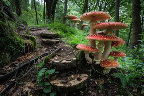 Un grupo de hongos están en un tronco de árbol en el bosque Foto Premium