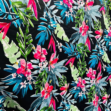 Green And Pink Leaves Print Nylon Lycra Spandex Fabric 4 Way Strech By Yard For Swimwear