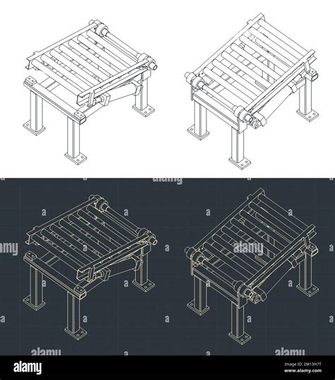 Ilustración Vectorial Estilizada De Planos Isométricos Del Mecanismo De Elevación Del