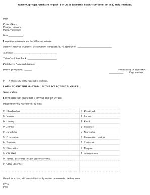 Fillable Online K State Sample Copyright Permission Request For Use