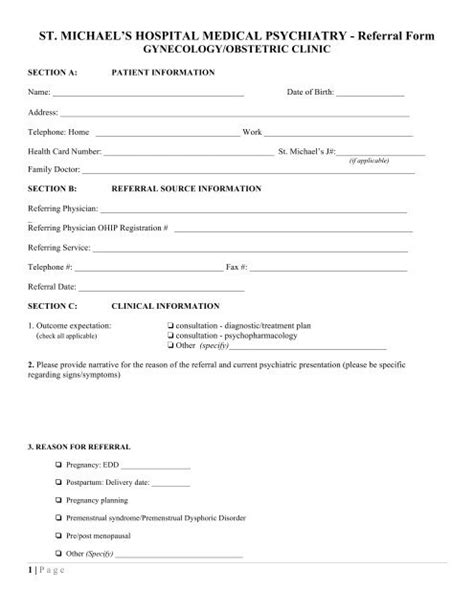 Gynecologyobstetrics Referral Form St Michaels Hospital