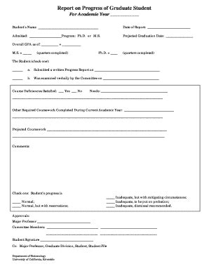 Fillable Online Biologicalsciences Ucr Annual Progress Report Form PDF