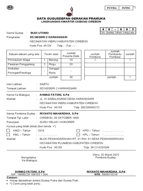 Format Registrasi Gudep R1 Sdn 2 Karangsari Pdf