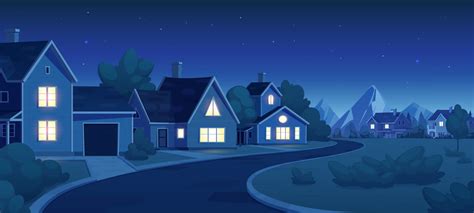 Night empty suburban street with house landscape 21937028 Vector Art at ...