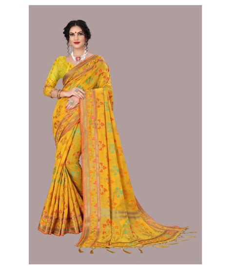 Jogmaya Fashion Yellow Jacquard Saree Buy Jogmaya Fashion Yellow