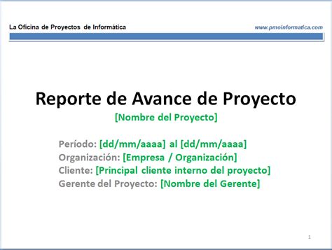 Plantilla De Reporte De Avance De Proyecto La Oficina De Proyectos De